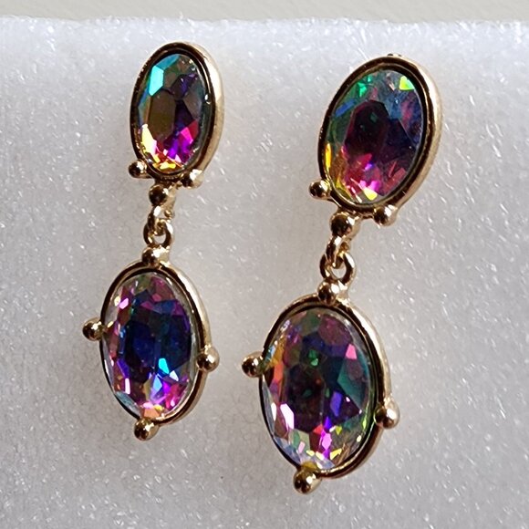 NWOT Etsy Iridescent Crystal Beaded Gold Tone Pierced Drop Dangle Earrings - Picture 10 of 15